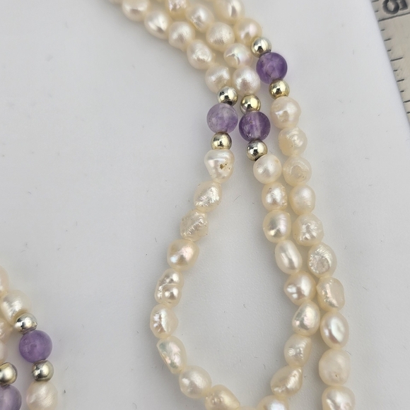 3-Strand Pearl & Amethyst Necklace and Bracelet Set – 18” & 8” - Picture 6 of 7
